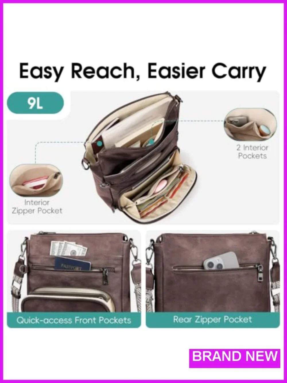 Women's RFID Blocking Anti Theft Crossbody Bag Water Resistant Faux Leather